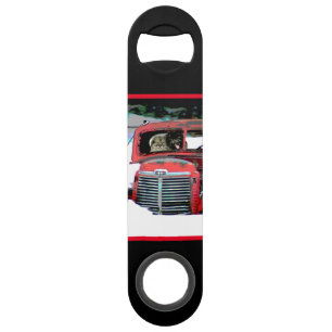 Keeshond Old Truck Paing Art Speed Flessenopener