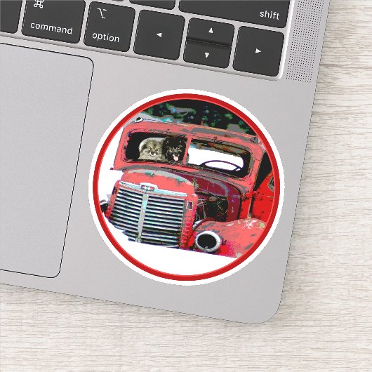 Keeshond Old Truck Paing Art Sticker (Detail)