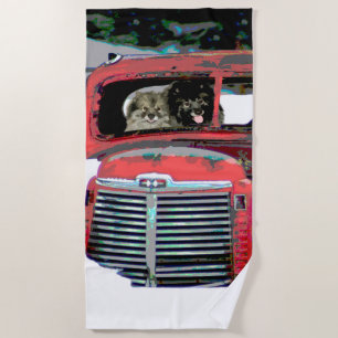 Keeshond Old Truck Paing Art Strandlaken