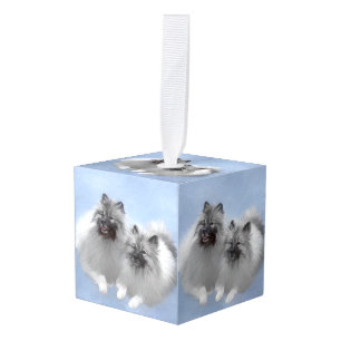 Keeshond Paar Kees Schilderij Originele Dier Kunst Kubus Ornament