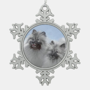 Keeshond Paar Kees Schilderij Originele Dier Kunst Tin Sneeuwvlok Ornament