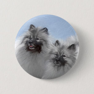 Keeshond Paar Kees Schilderij Originele Dieren Kun Ronde Button 5,7 Cm