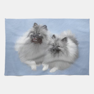 Keeshond Paar Kees Schilderij Originele Dieren Kun Theedoek