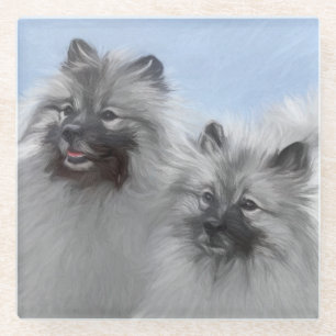 Keeshond Paar van Kees Schilderen Originele Dieren Glazen Onderzetter