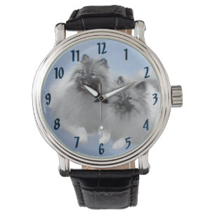 Keeshond Paar van Kees Schilderen Originele Dieren Horloge