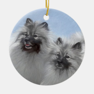 Keeshond Paar van Kees Schilderen Originele Dieren Keramisch Ornament