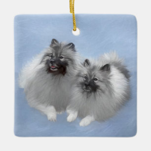 Keeshond Paar van Kees Schilderen Originele Dieren Keramisch Ornament