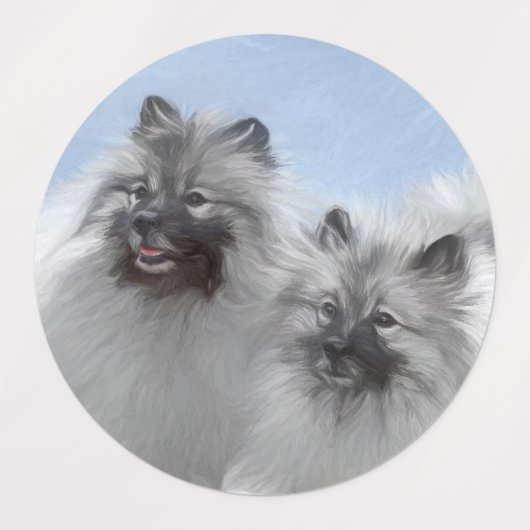 Keeshond Paar van Kees Schilderen Originele Dieren Labels (Design 1)