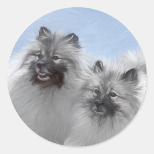 Keeshond Paar van Kees Schilderen Originele Dieren Ronde Sticker