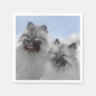 Keeshond Paar van Kees Schilderen Originele Dieren Servet