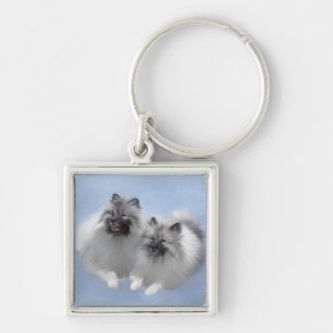 Keeshond Paar van Kees Schilderen Originele Dieren Sleutelhanger