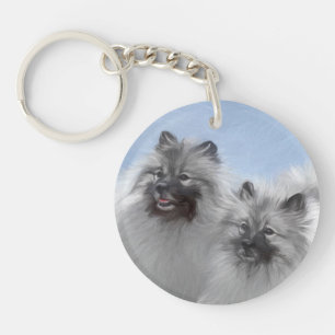 Keeshond Paar van Kees Schilderen Originele Dieren Sleutelhanger