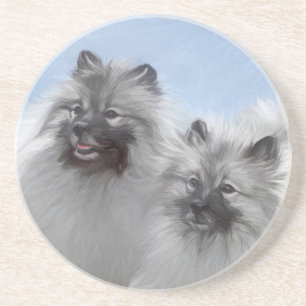 Keeshond Paar van Kees Schilderen Originele Dieren Zandsteen Onderzetter