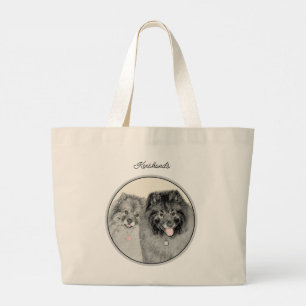 Keeshond Painting 2 Keeshonden Originele hondenkun Grote Tote Bag