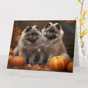 Keeshond Pup Autumn Delight Pompoen Kaart
