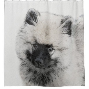 Keeshond Puppy Drawing - Cute Original Dog Art Douchegordijn