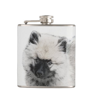 Keeshond Puppy Drawing - Cute Original Dog Art Heupfles
