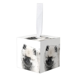 Keeshond Puppy Drawing - Cute Original Dog Art Kubus Ornament