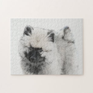 Keeshond Puppy Drawing - Cute Original Dog Art Legpuzzel