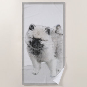 Keeshond Puppy Drawing - Cute Original Dog Art Strandlaken