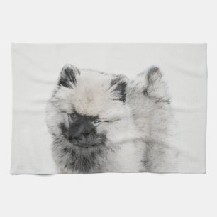 Keeshond Puppy Drawing - Cute Original Dog Art Theedoek