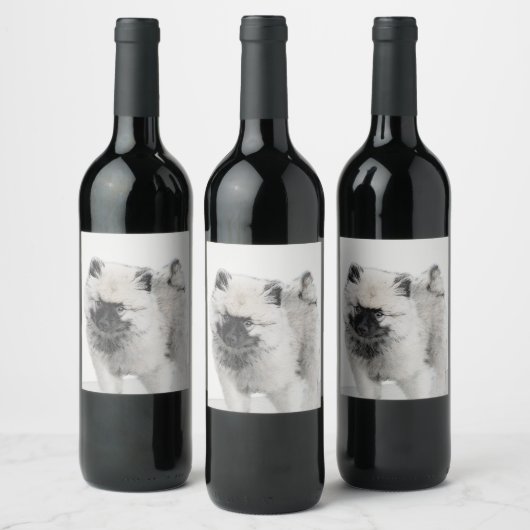 Keeshond Puppy Drawing - Cute Original Dog Art Wijn Etiket (Flessen)