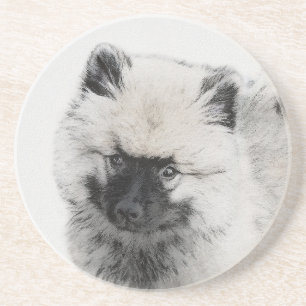 Keeshond Puppy Drawing - Cute Original Dog Art Zandsteen Onderzetter