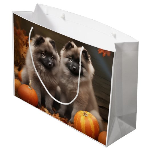 Keeshond Puppy Herfst Delight Pompoen Groot Cadeauzakje (Achterkant Gekanteld)