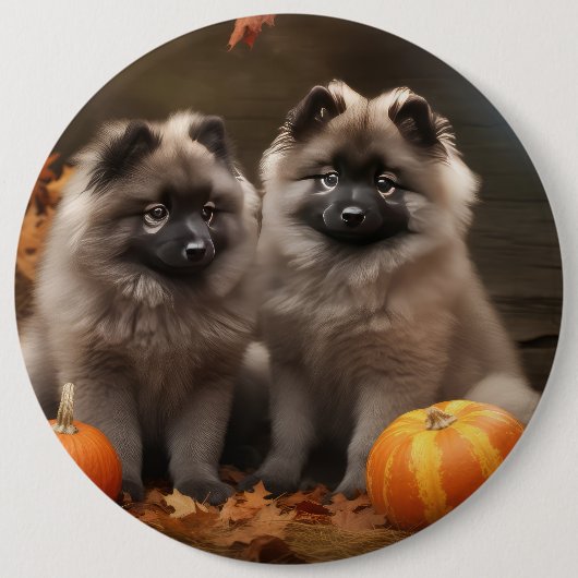 Keeshond Puppy Herfst Delight Pompoen Ronde Button 6,0 Cm (Voorkant)