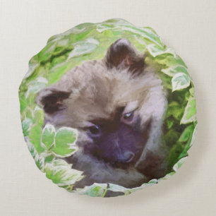 Keeshond Puppy in de Garden Painting Originele Kun Rond Kussen