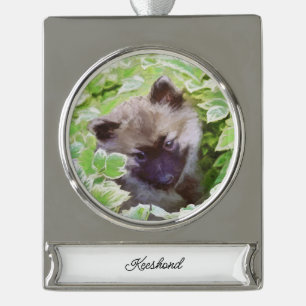 Keeshond Puppy in de Garden Painting Originele Kun Verzilverd Banner Ornament
