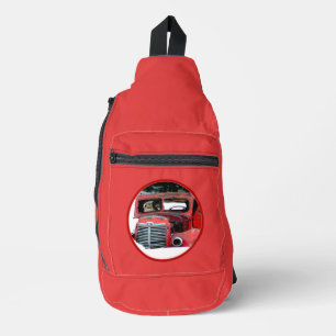 Keeshond Schilderen Kerst Oude Rode Truck Dog Art Sling Bag