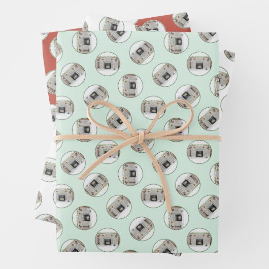 Keeshond Schilderen Kerstmis Puppy door open haard Inpakpapier Vel (In situ)