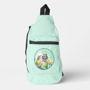 Keeshond Schilderij in Tulpen Mooie Originele Hond Sling Bag