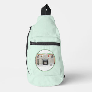 Keeshond Schilderij Kerst Puppy bij de Open Haard Sling Bag
