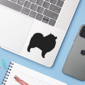 Keeshond Silhouet Keesie Vinyl Sticker (Laptop met iPhone)