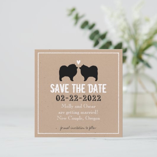 Keeshond Silhouetten Huwelijk Opslag de Datum Save The Date (Staand voorkant)