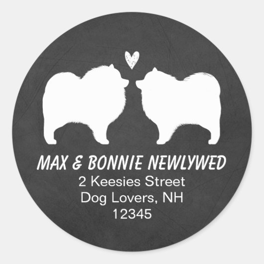 Keeshond Silhouettes Retouradres Ronde Sticker (Voorkant)