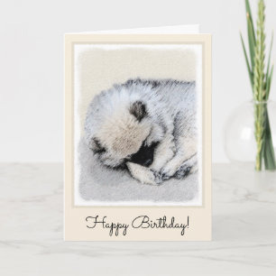 Keeshond Sleeping Puppy Painting Kaart