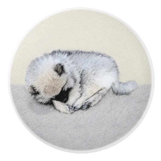 Keeshond Sleeping Puppy Painting Keramische Knop (Voorkant)