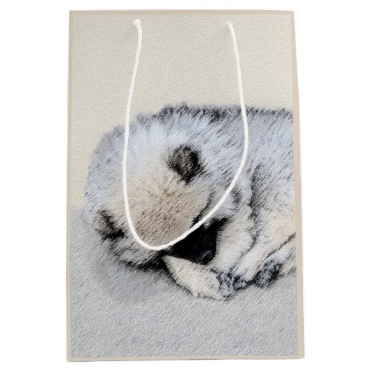 Keeshond Sleeping Puppy Painting Medium Cadeauzakje (Voorkant)