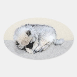 Keeshond Sleeping Puppy Painting Ovale Sticker