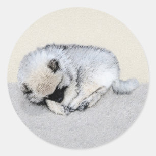 Keeshond Sleeping Puppy Painting Ronde Sticker