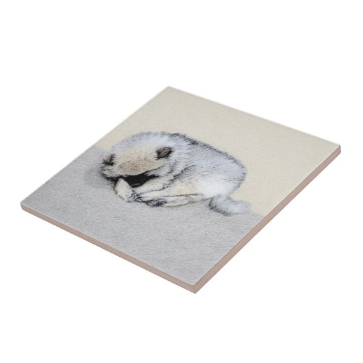 Keeshond Sleeping Puppy Painting Tegeltje (Zijkant)