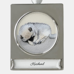 Keeshond Sleeping Puppy Painting Verzilverd Banner Ornament