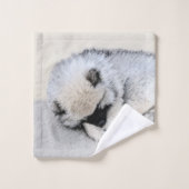 Keeshond Sleeping Puppy Peinture Chien Art origina (Gant de toilette)