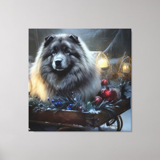 Keeshond Snowy Sleigh Kerst Decor Canvas Afdruk (Voorkant)