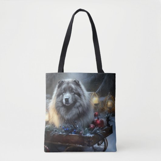 Keeshond Snowy Sleigh Kerst Decor Draagtas (Voorkant)