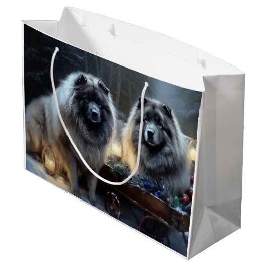 Keeshond Snowy Sleigh Kerst Decor Groot Cadeauzakje (Achterkant Gekanteld)