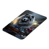 Keeshond Snowy Sleigh Kerst Decor Magneet (Linkerzijde)